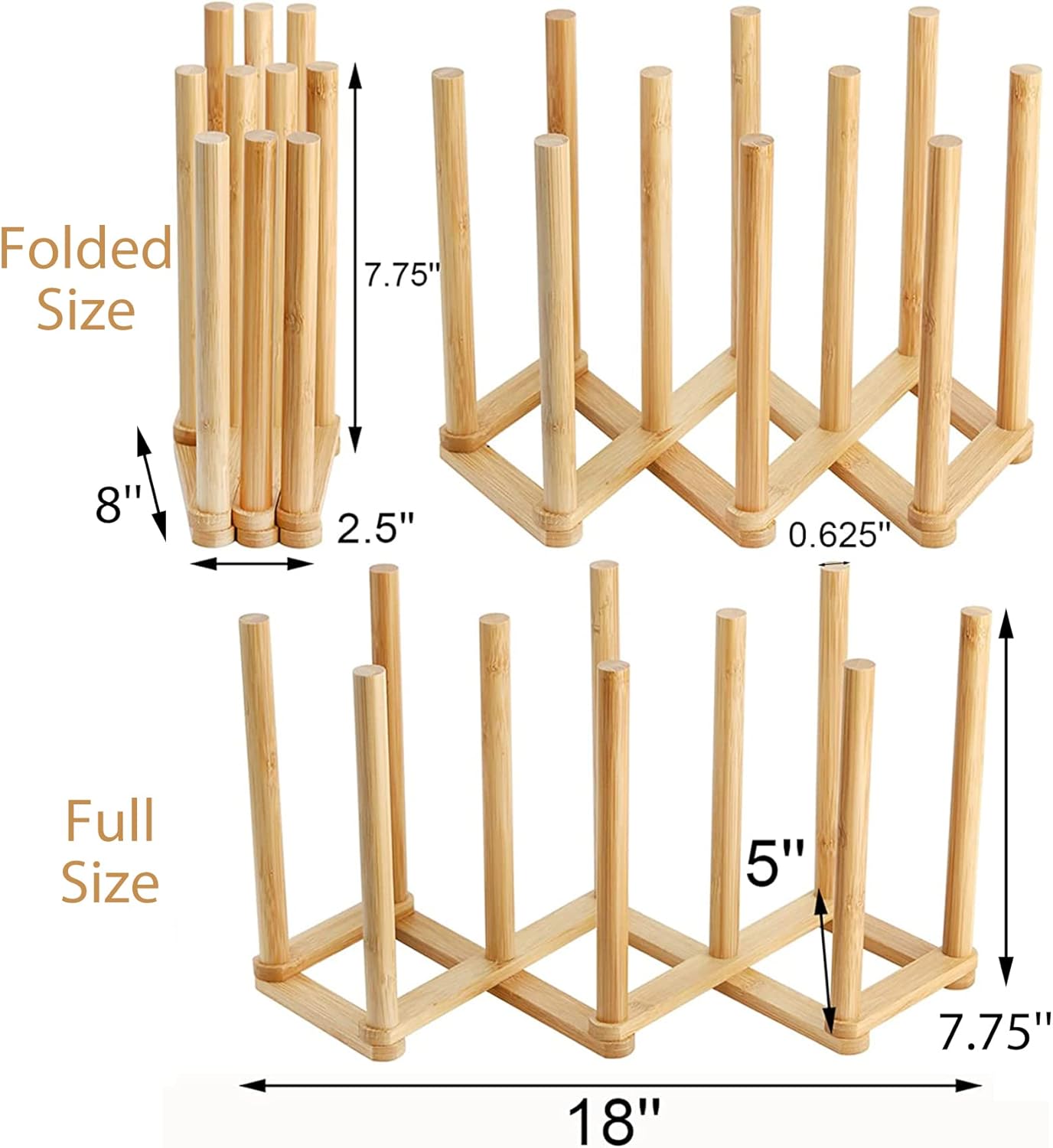 2 Pack Wooden Bottle Drying Rack - Retractable Bamboo Dish Drying Rack Plastic Bag Drying Stander Holder for Water Bottles, Dish, Plate, Cup, Book, Pot Lid, Cutting Board, Reusable Baggies