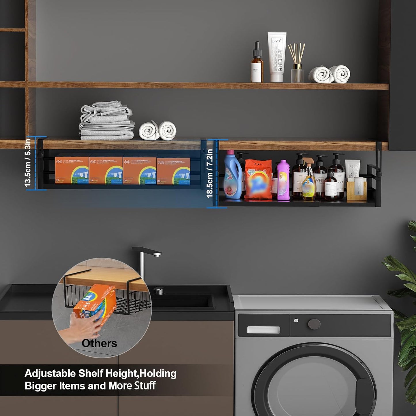 2Pack Under Shelf Basket Organizer, Adjustable Under Cabinet Shelf Storage