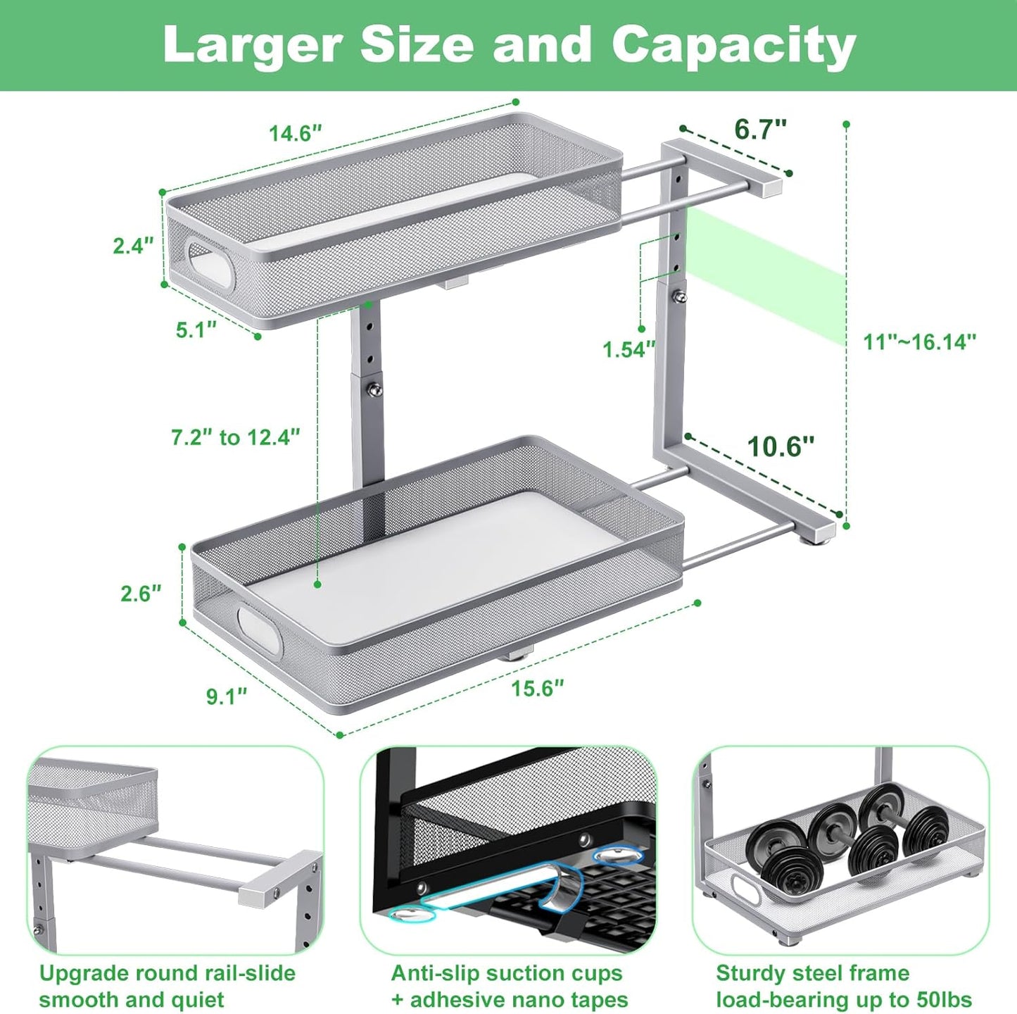 Under Sink Organizer, High Adjustable 2 Tier Under Sink Organizers and Storage