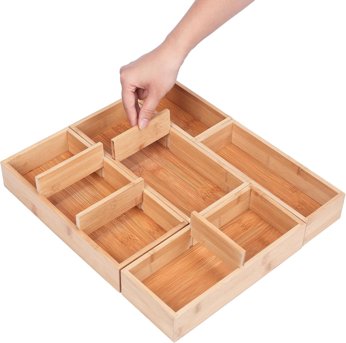 Bamboo Drawer Organizers Set with Removable Dividers