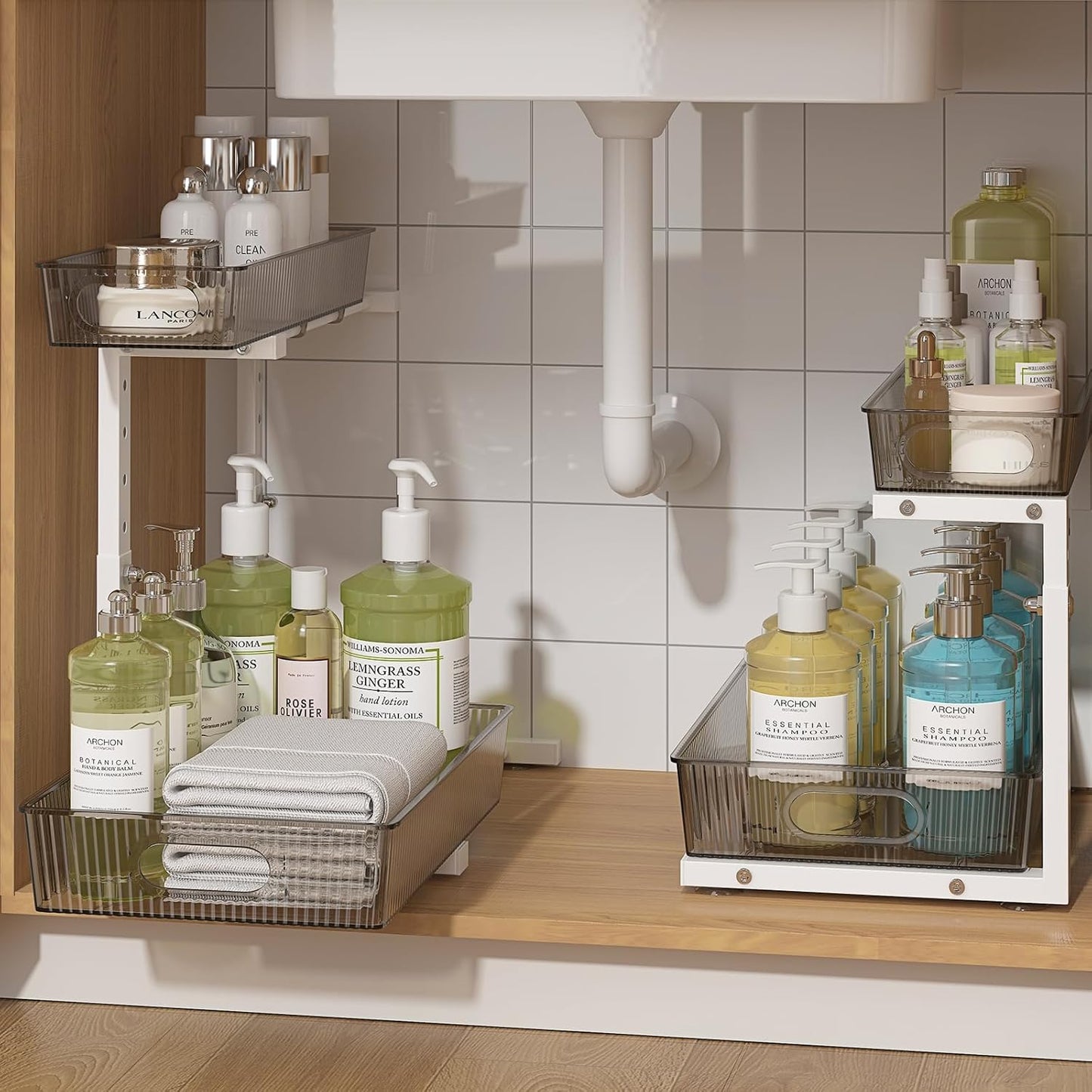 Under Sink Organizer 2 Packs, Pull Out Kitchen Sink Organizer