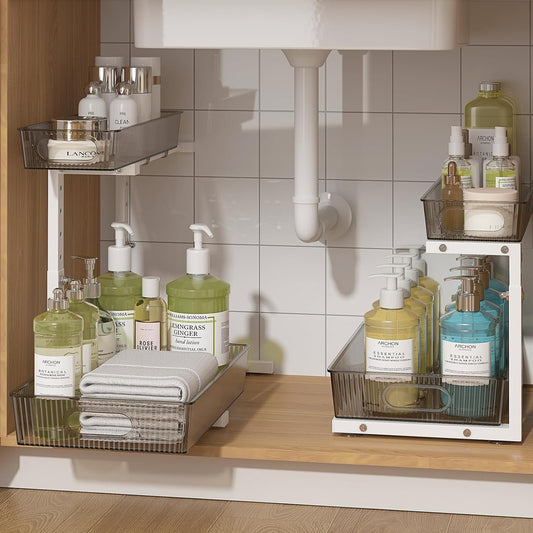 Under Sink Organizer 2 Packs, Pull Out Kitchen Sink Organizer
