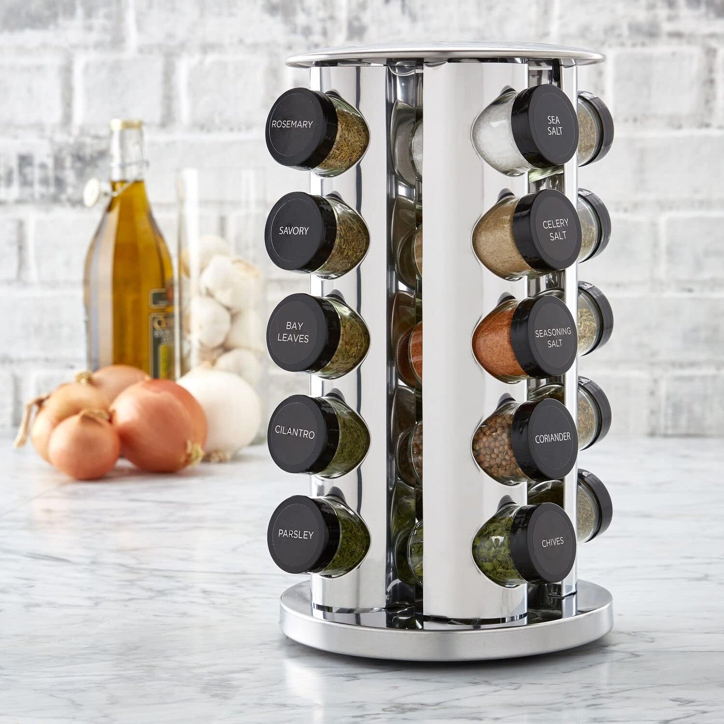 20 Jar Revolving Countertop Spice Rack with Spices Included, FREE Spice Refills for 5 Years