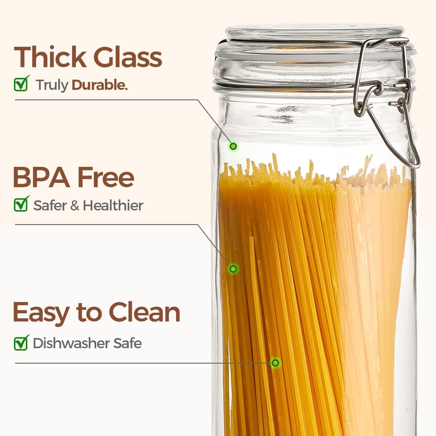 3-Pack 68oz 13-Inch Tall Glass Pasta Containers for Spaghetti & Long Pasta