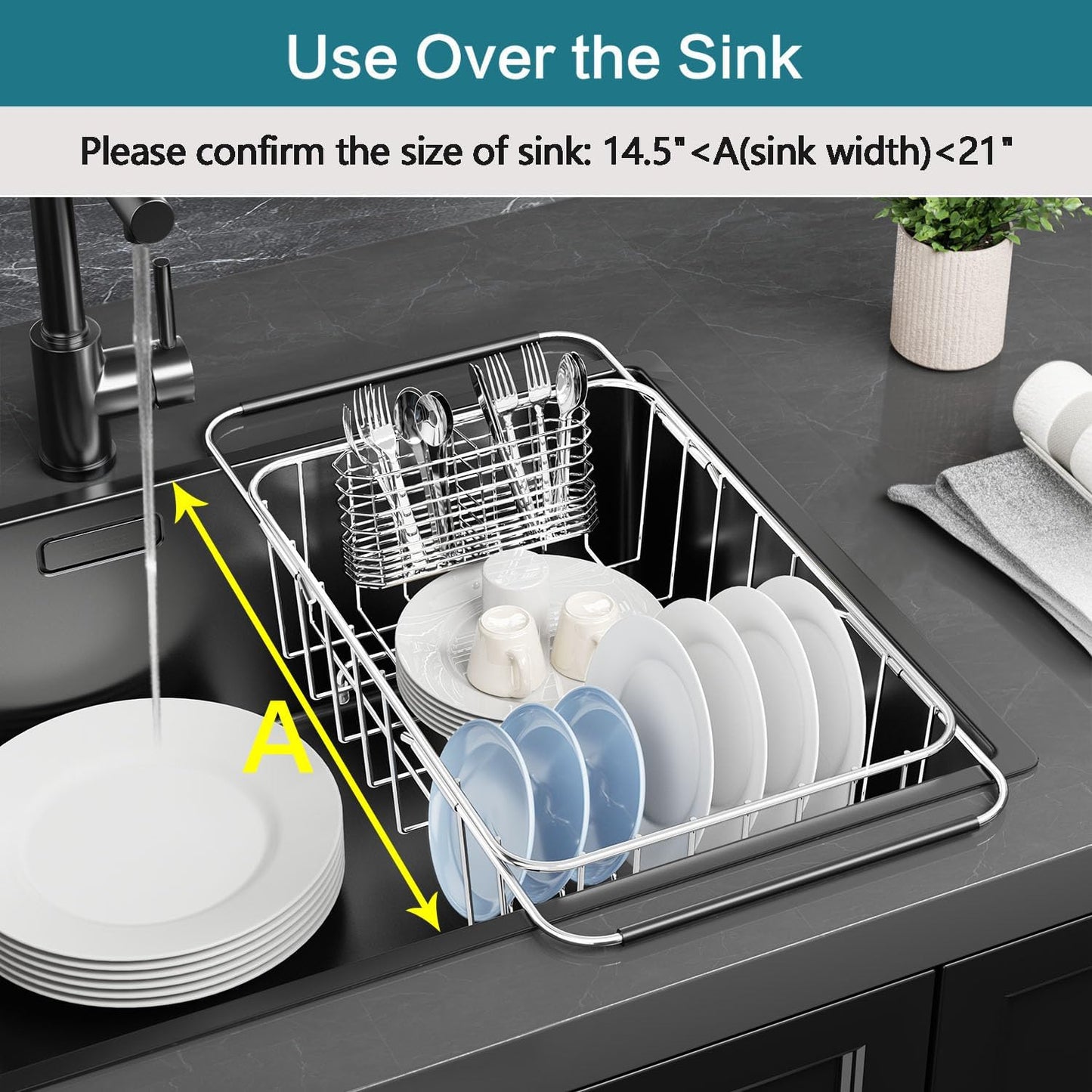 Small Dish Drainer Rack in Sink Adjustable