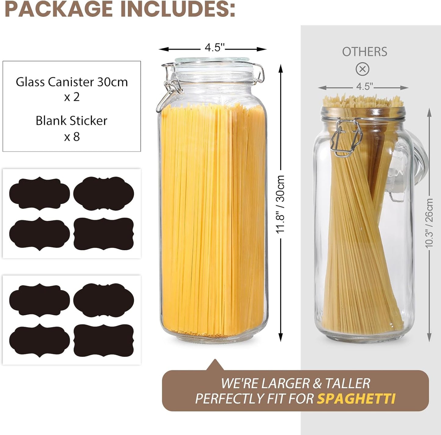 [ Taller ] 92oz Glass Jars with Airtight Lid, Large Glass Food Storage Jars