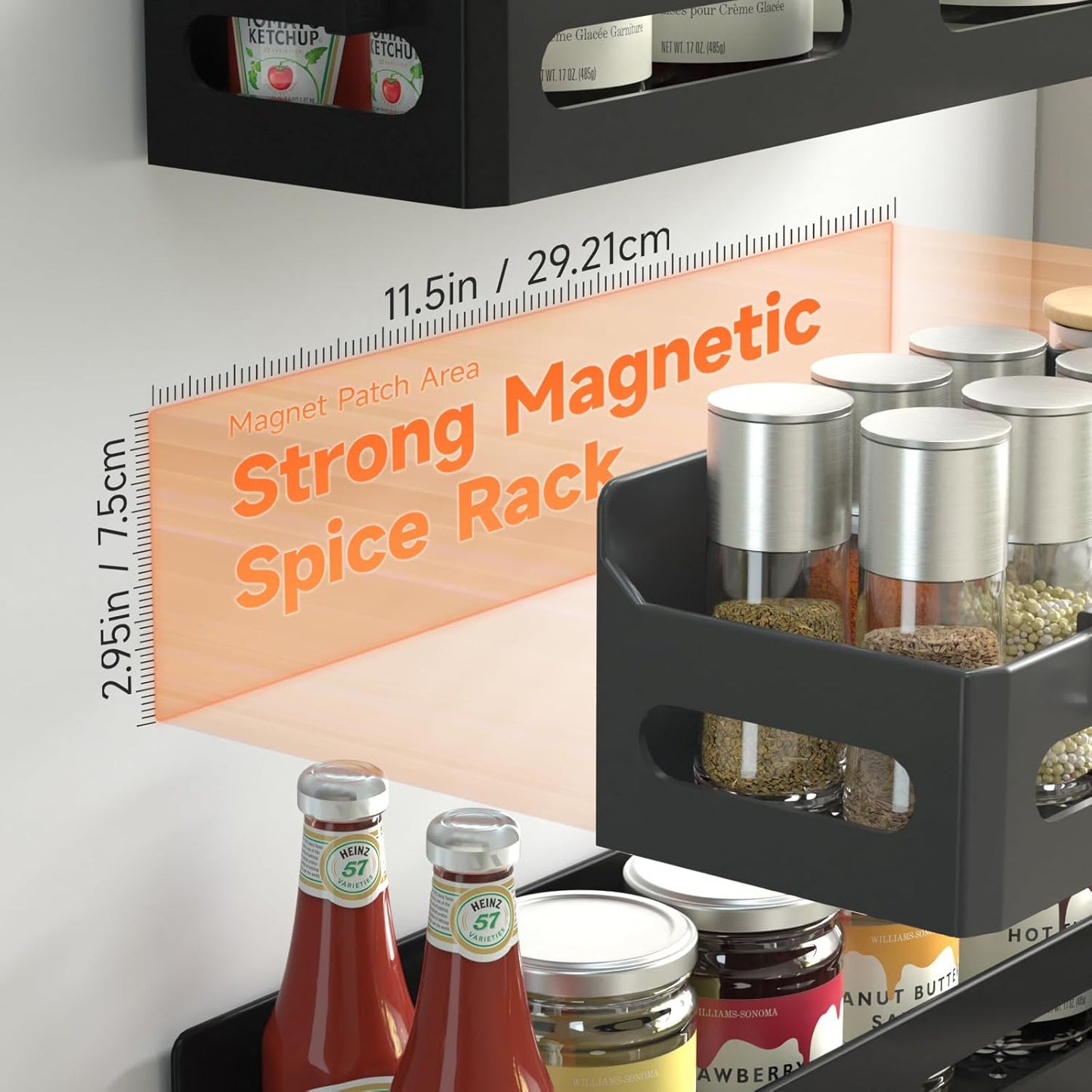 4 Pack Strong Magnetic Spice Rack for Refrigerator