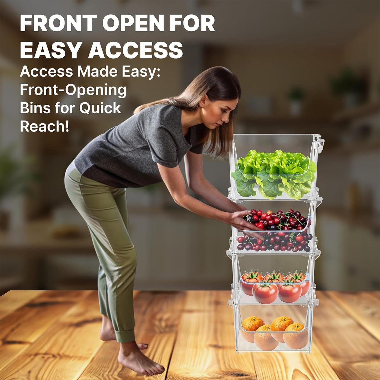 TidyFriend Stackable Storage Bins for Pantry - 4 Pack Stackable Bins for Organizing Food, Kitchen