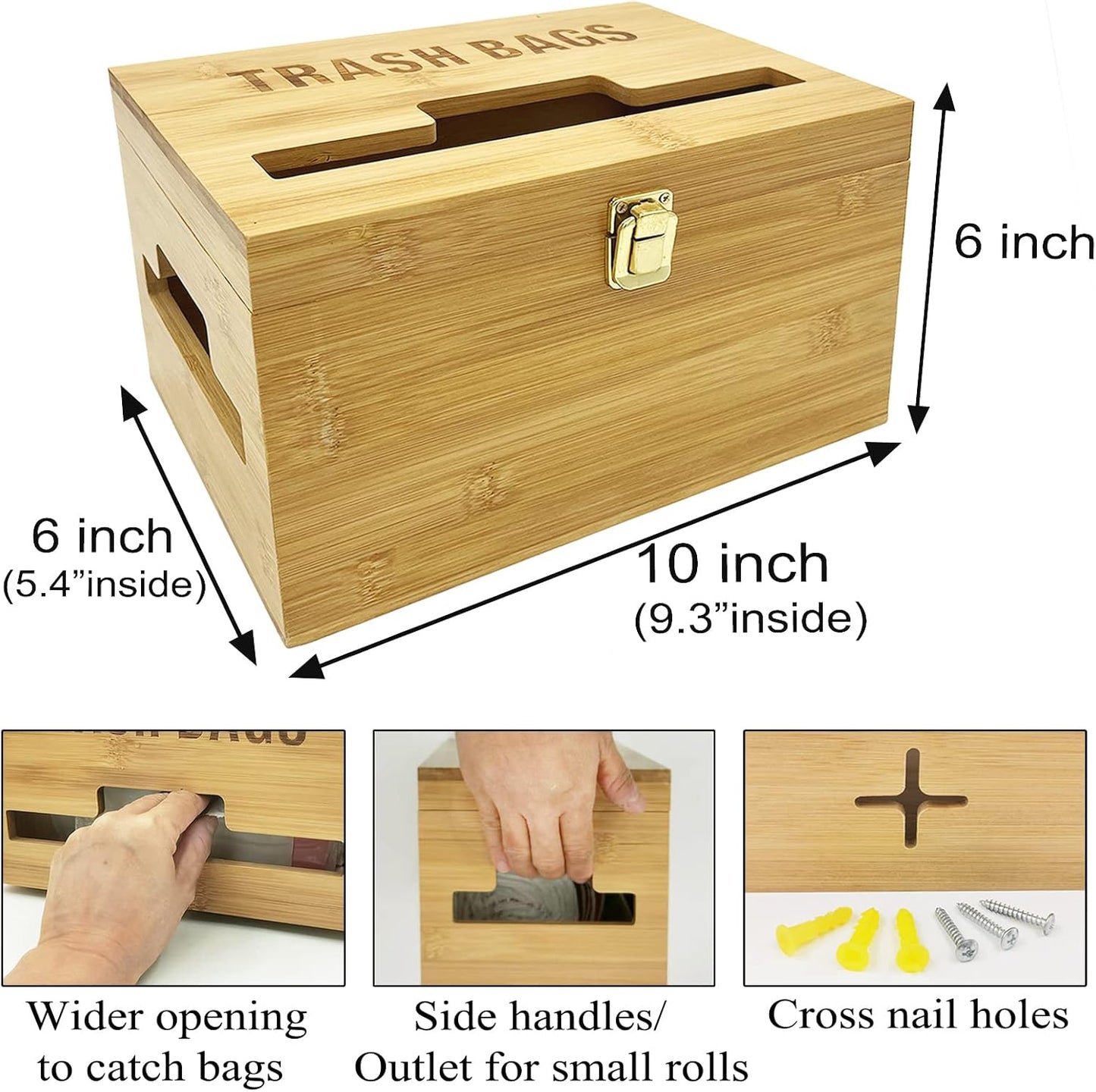 Trash Bag Dispenser with Handles, Garbage Bag Holder for Standard 13/30 Gallon Rolls Less Than 80 Bags, Kitchen Laundry Trash Bag Organizer, Wall Mounted/On Countertop/Under-Sink