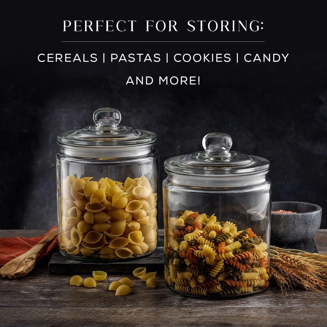 Elegant Cookie Jar. 2 Large Glass Jar With Lid. Jars for Kitchen Counter with Lids, Candy Jar