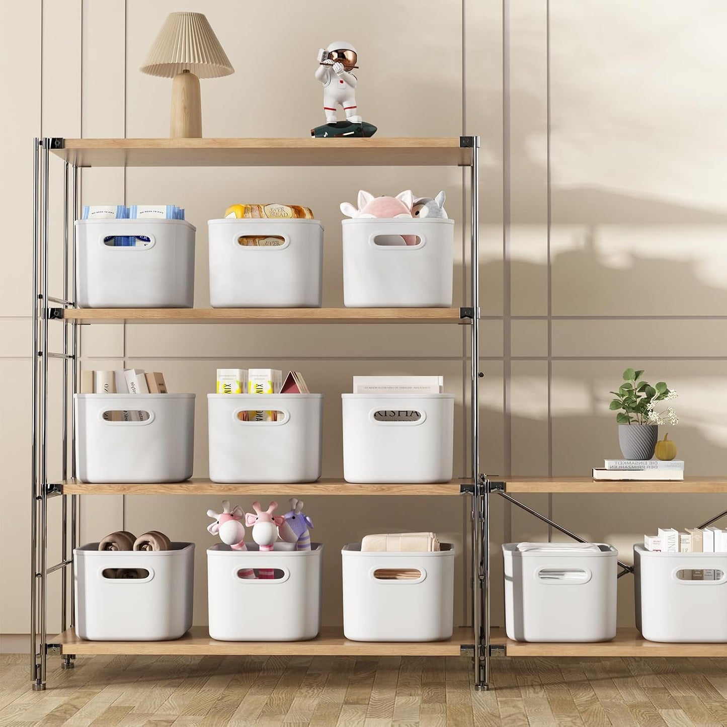 8 Pack White Storage Bins with Lids for Shelves, White Storage Containers with Lids for Organizing