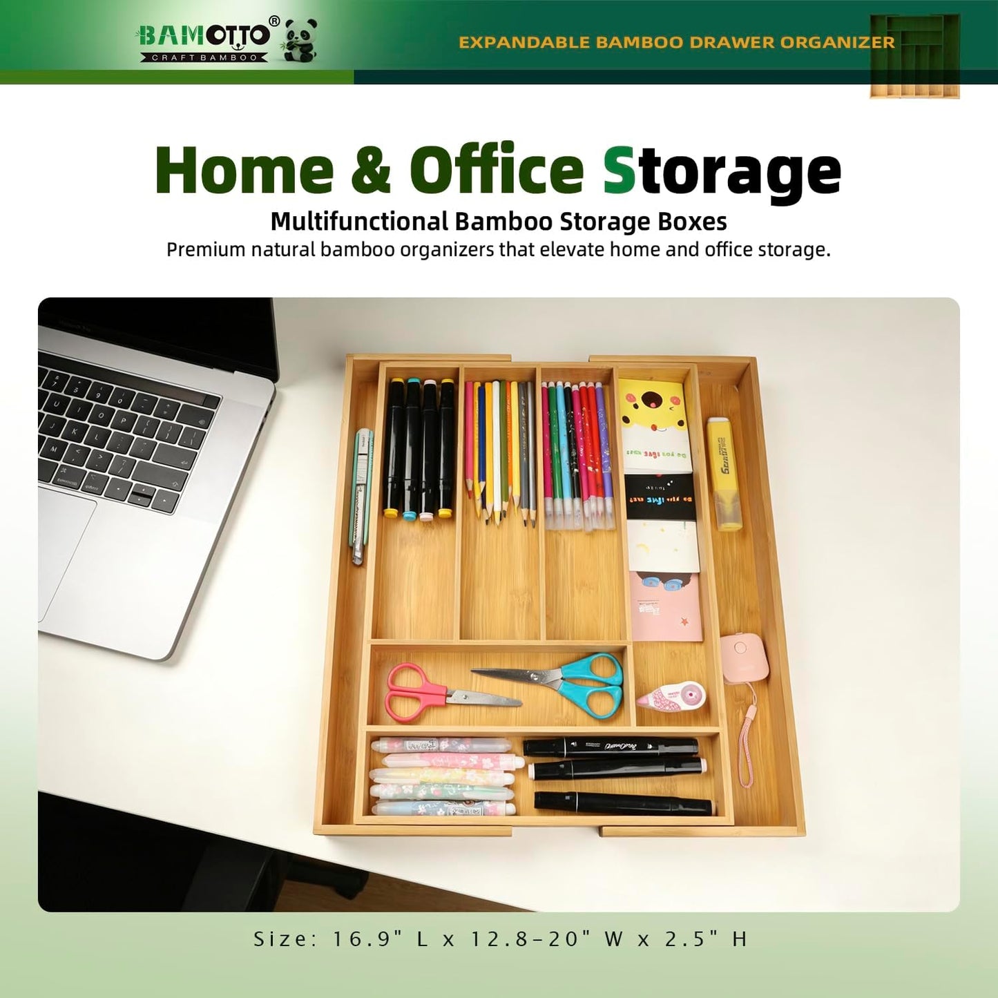 Expandable Bamboo Kitchen Drawer Organizer – Silverware Organizer