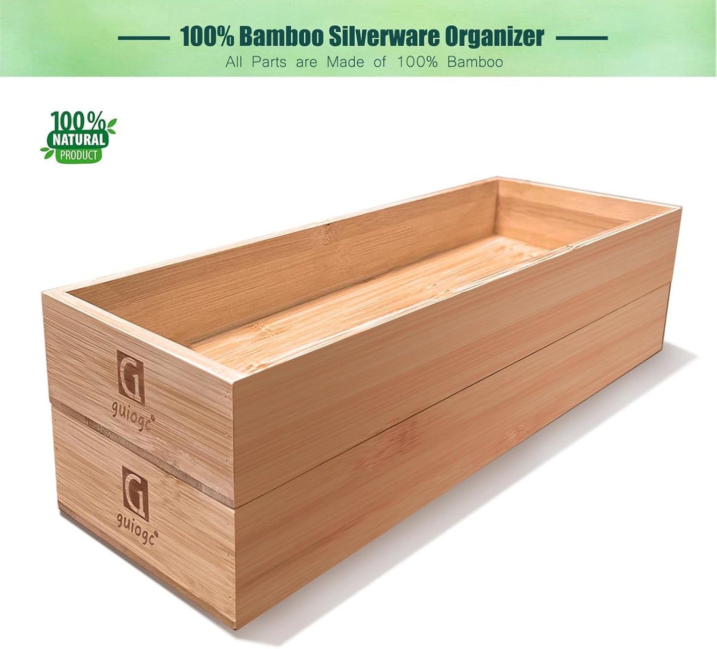 Set of 2 Bamboo Drawer Organizer, Stackable Utensil Organizer for Kitchen