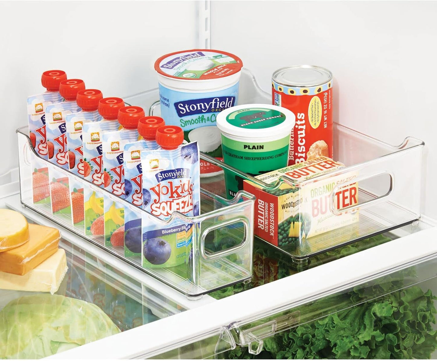 Wide Plastic Kitchen Storage Container Bins with Handles -Organization in Pantry, Cabinet