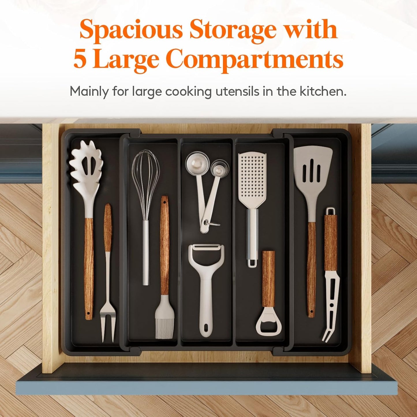 Utensil Organizer for Kitchen Drawers, Expandable Cooking Utensil Tray
