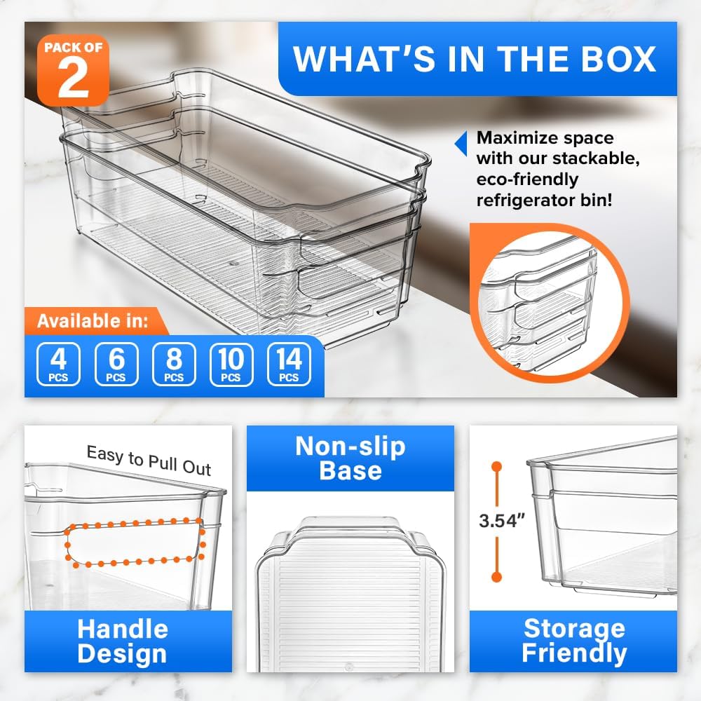 Pantry Organizers and Storage Bins - Stackable Clear Bins for Kitchen and Freezer