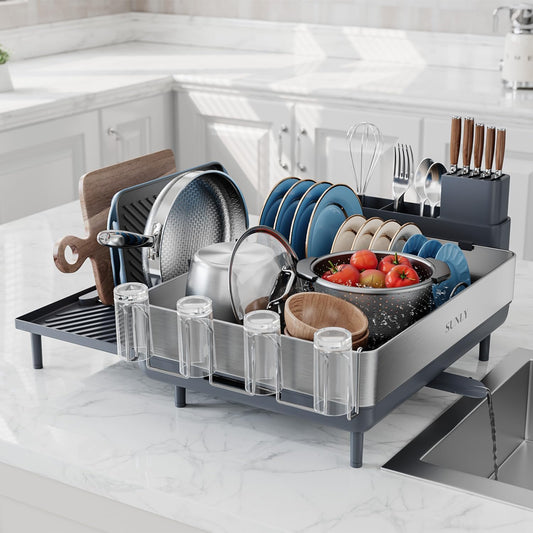 Large Dish Drying Rack, Expandable Dish Racks for Kitchen Counter
