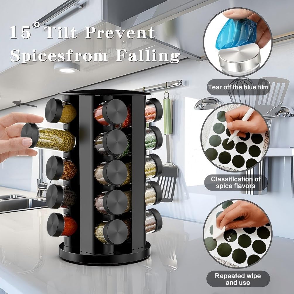 Rotating Spice Rack Organizer for Cabinet, Spice Racks Storage with 20 Jars