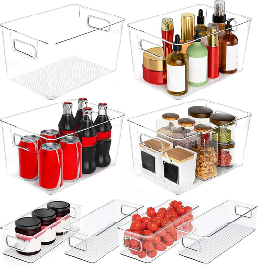 Clear Plastic Storage Bins 8 Pack - Pantry Organizers and Storage
