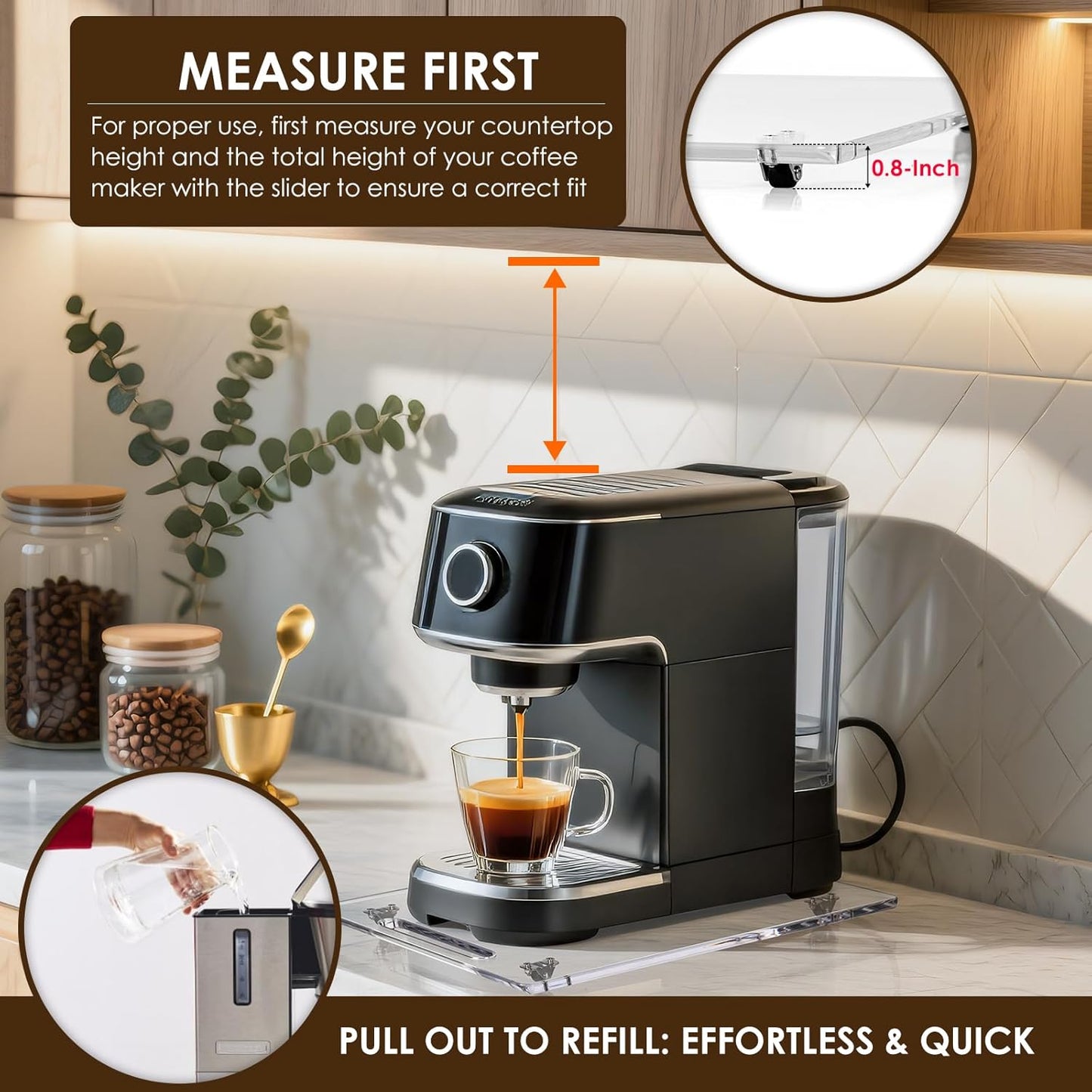 Acrylic Appliance Slider with Rubber Wheels, Sliding Tray for Heavy Kitchen Appliances, Coffee Maker Slider Tray for Counter, Countertop Moving Tray Accessories for Kitchen - 13" x 14" (Clear)