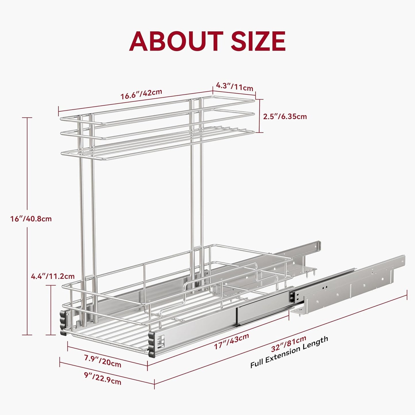 Under Sink Organizer 9" W X17 D, Pull Out Cabinet Organizer 2 Tier