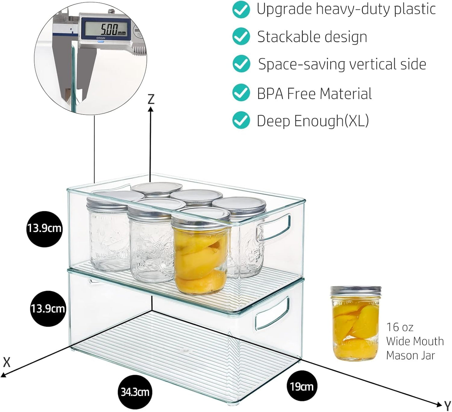 8 PACK Freezer Organizer Bins Stackable Pantry Organizers and Storage Clear Plastic Acrylic Storage Container for Kitchen Pantry Refrigerator