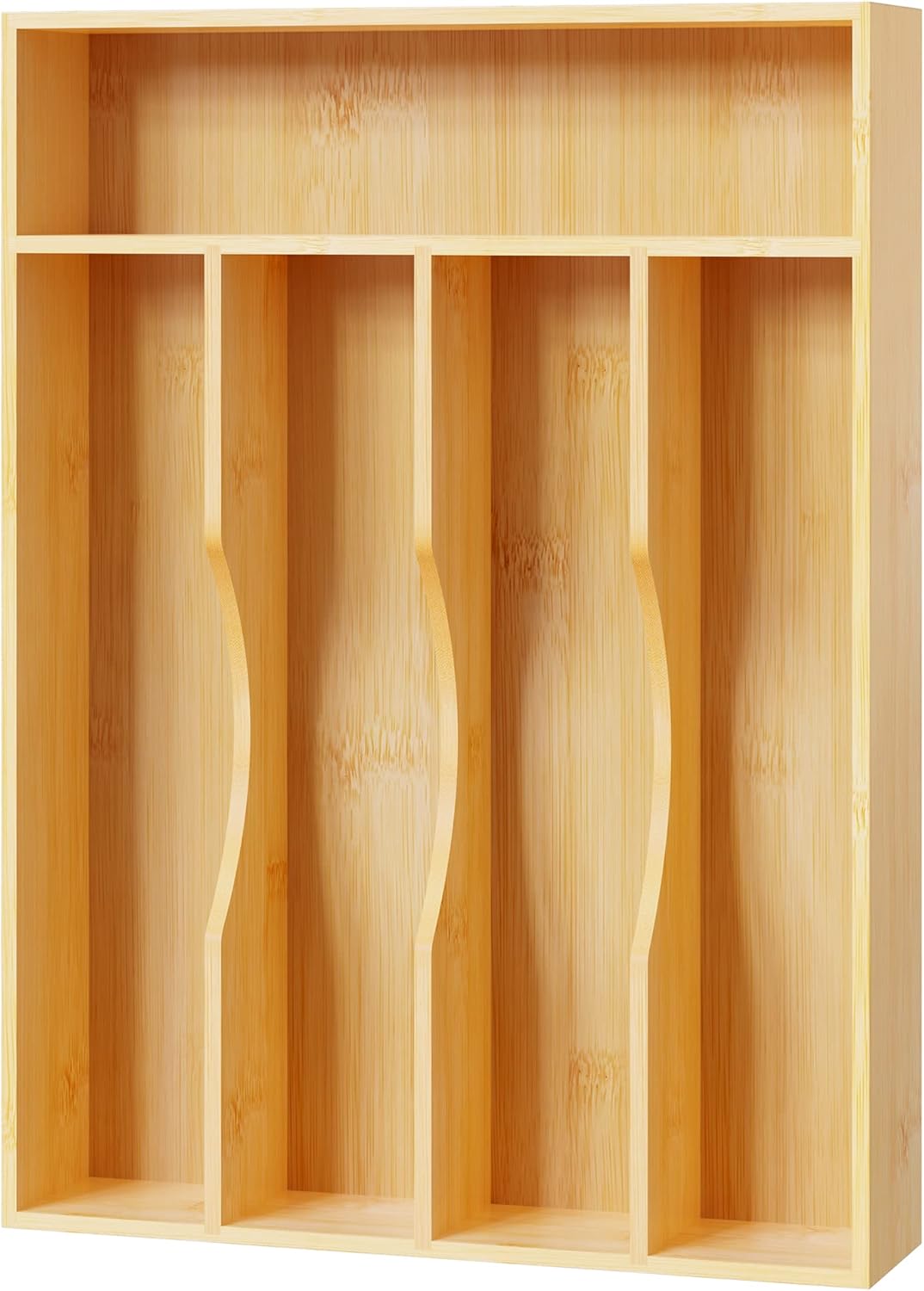 Utensil Organizer 10 Inch Silverware Tray for Drawer Utensil Holder Cutlery Organizer Kitchen Drawer Organizer 5 Compartment Small Narrow Bamboo