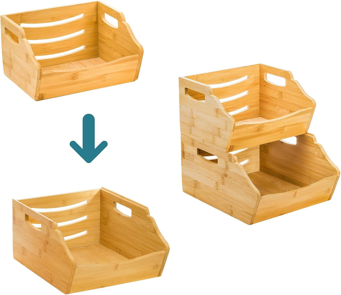 2 Pack Bamboo Stackable Storage Bin, Countertop Open Front Stacking Bins