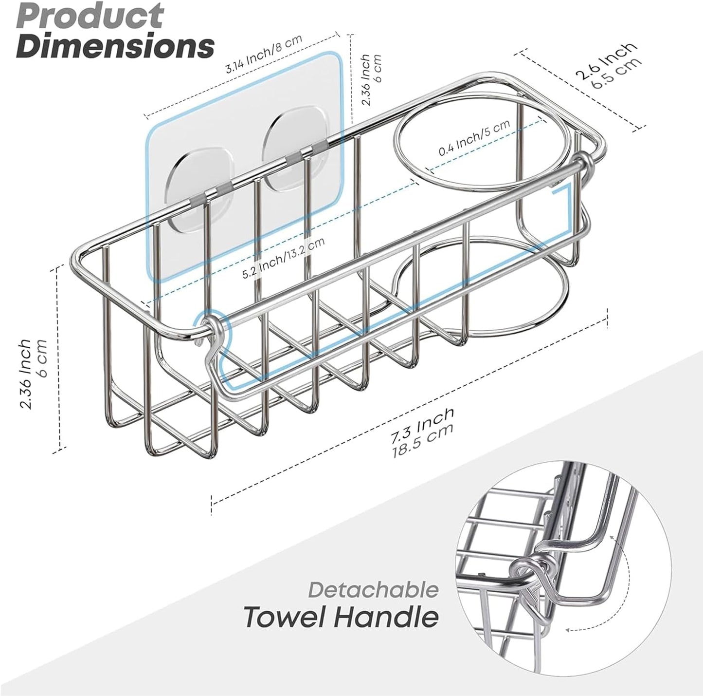 RustProof Sponge Holder Caddy for Kitchen, Stainless Steel Organizer, Brush Holder