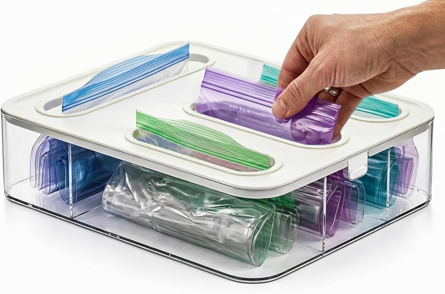 Food Storage Bag Organizer - 4 in 1 Plastic Baggie Organizer for Drawer | Compatible with Sandwich