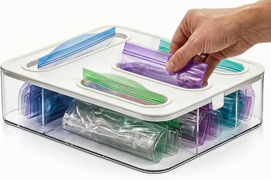 Food Storage Bag Organizer - 4 in 1 Plastic Baggie Organizer for Drawer | Compatible with Sandwich