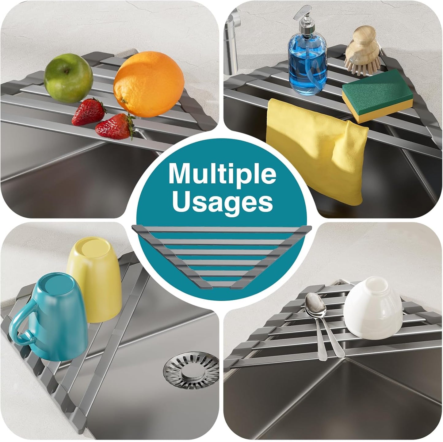 Corner Sink Drying Rack, 16"x9.5" Rust-Proof Aluminum Triangular Dish Drainer