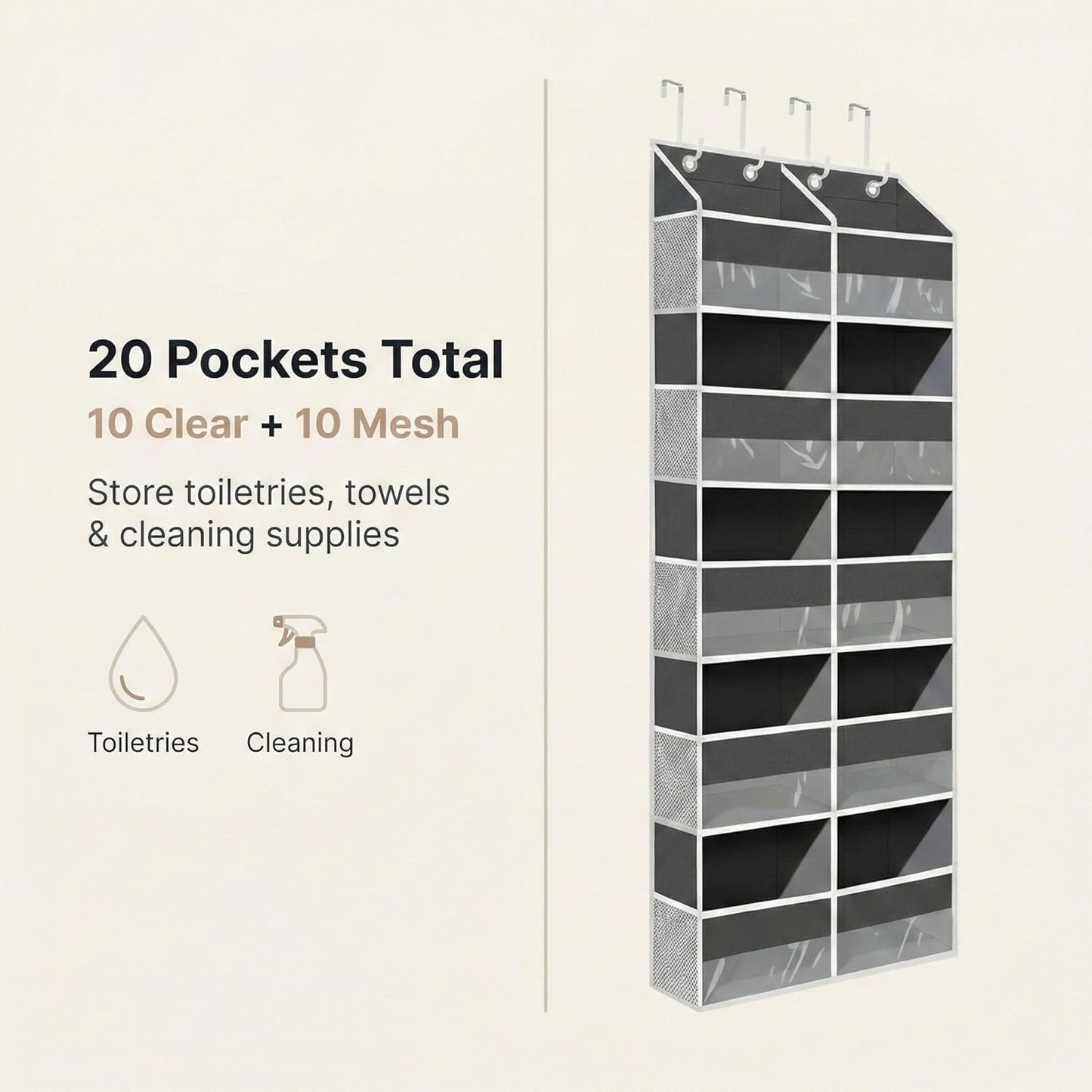 10-Pocket Over the Door Organizer with Heavy-Duty 600D Oxford Fabric