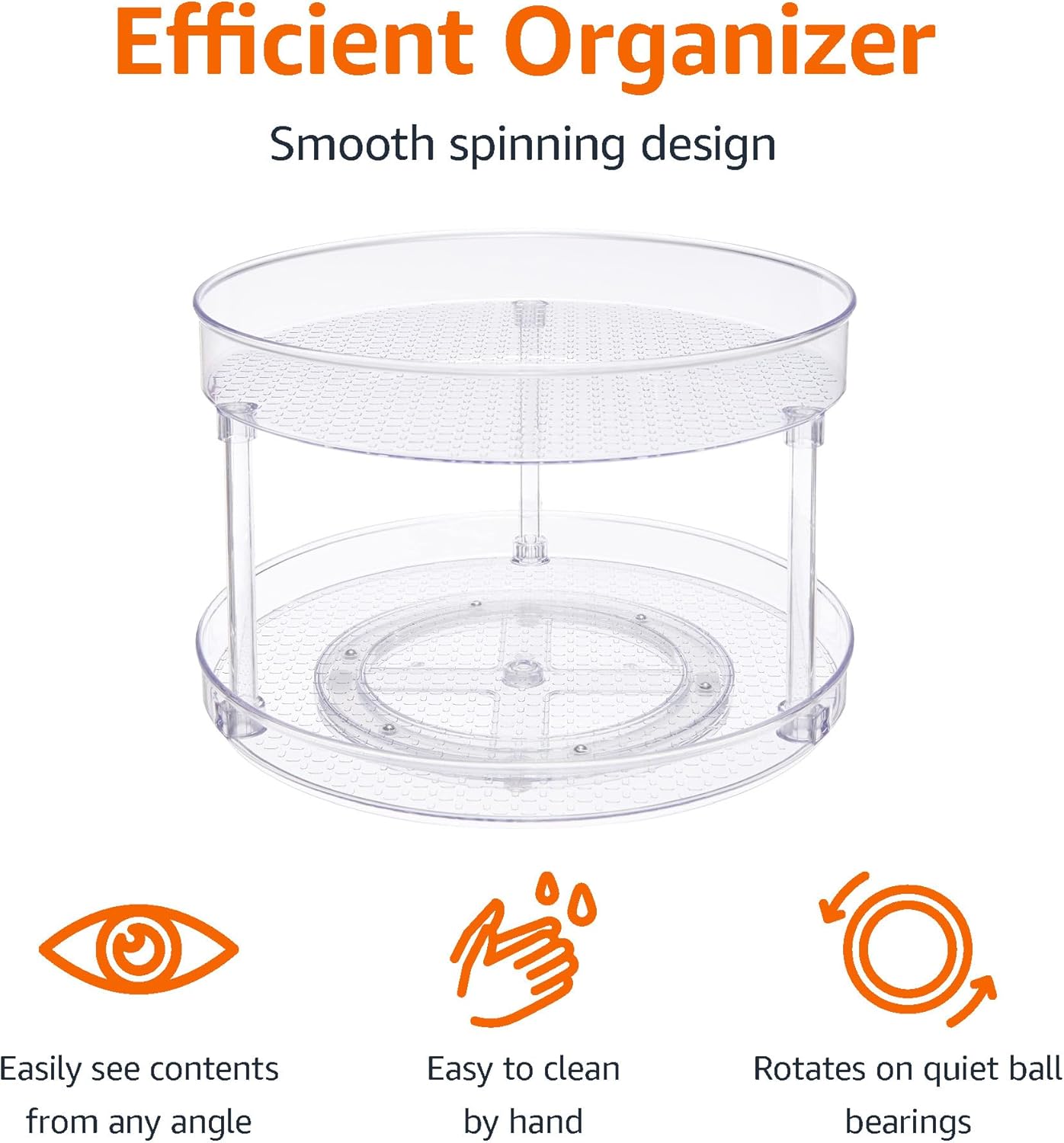 2 Tier Lazy Susan Turntable Organizer for Condiments, 12" Diameter, Clear