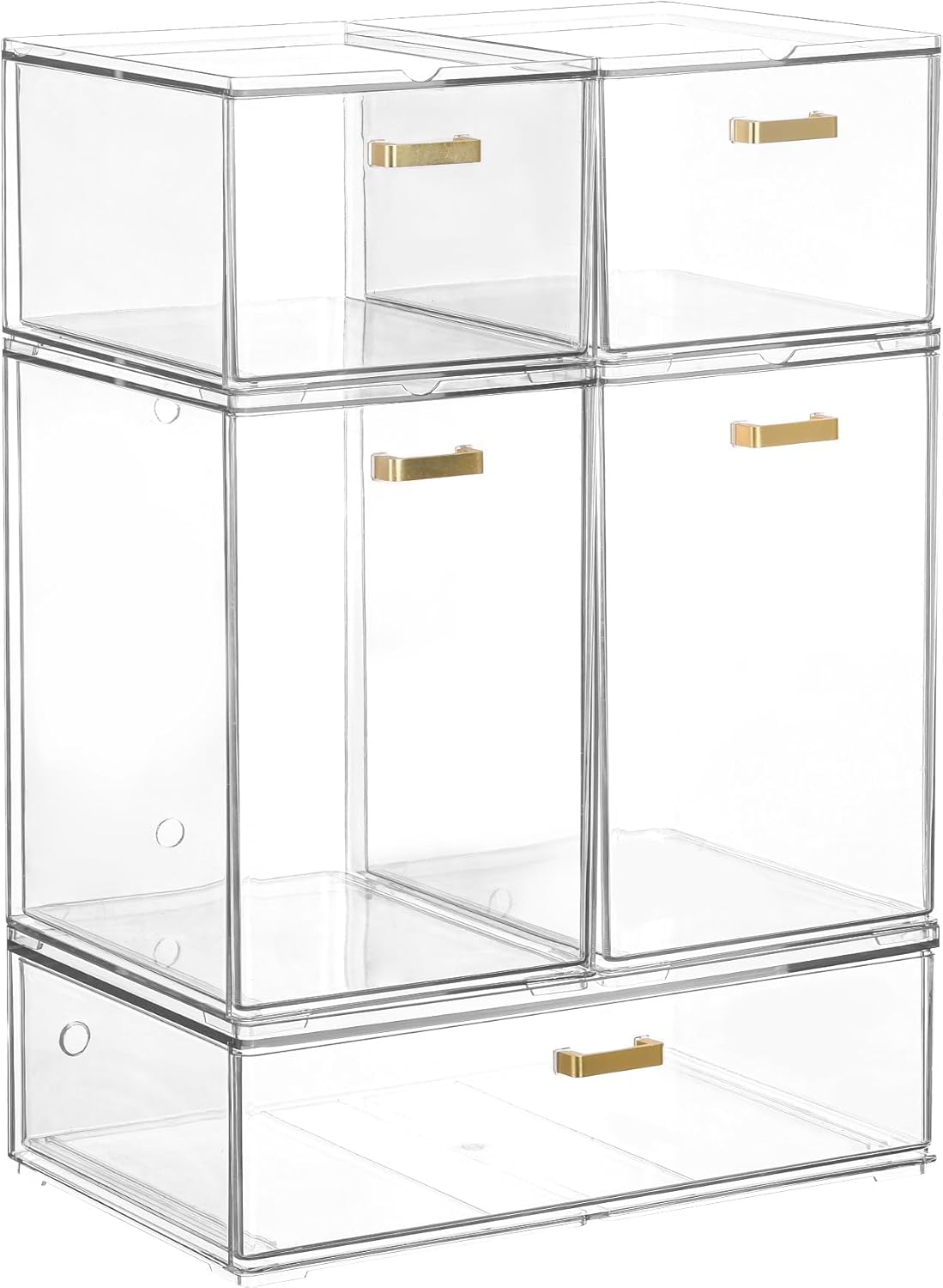 Set of 5 Stackable Storage Drawers, Clear Acrylic Organizer Bins for Beauty Supplies