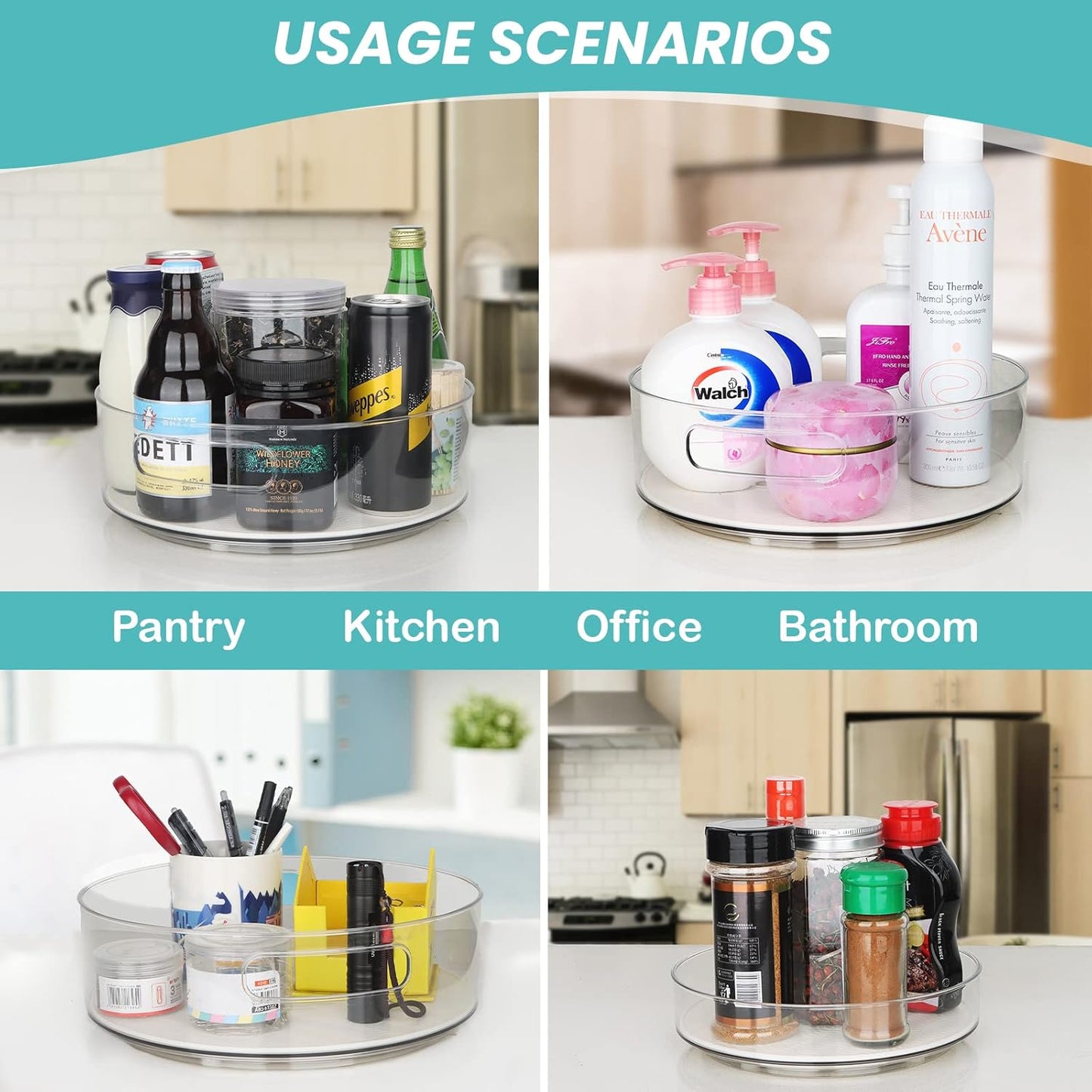 4 Pack Lazy Susan Organizer, Non-Skid Turntable Organizer for Cabinet, Pantry, Kitchen
