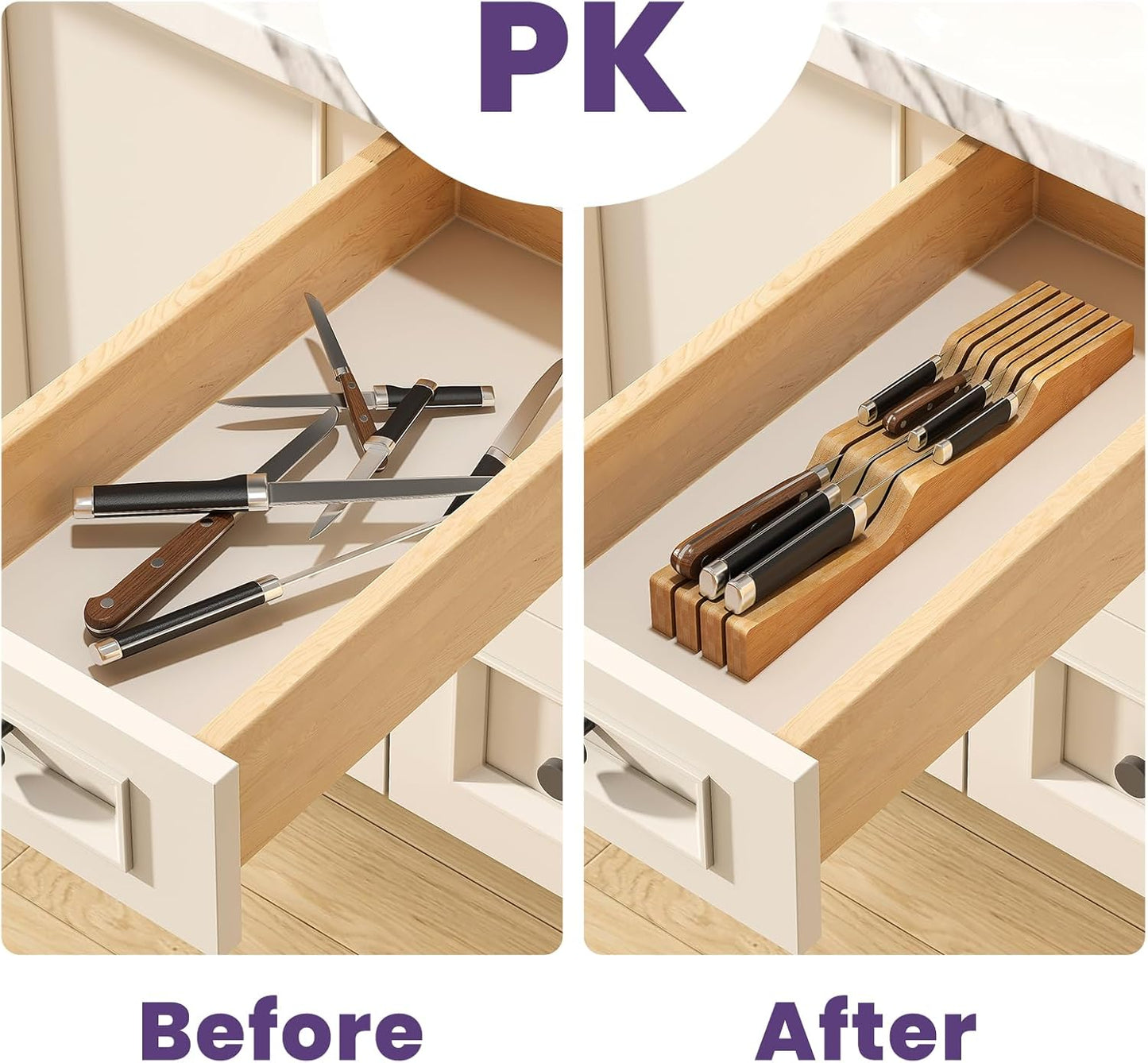 Bamboo In-Drawer Knife Block for 7 Knives(Not Included)