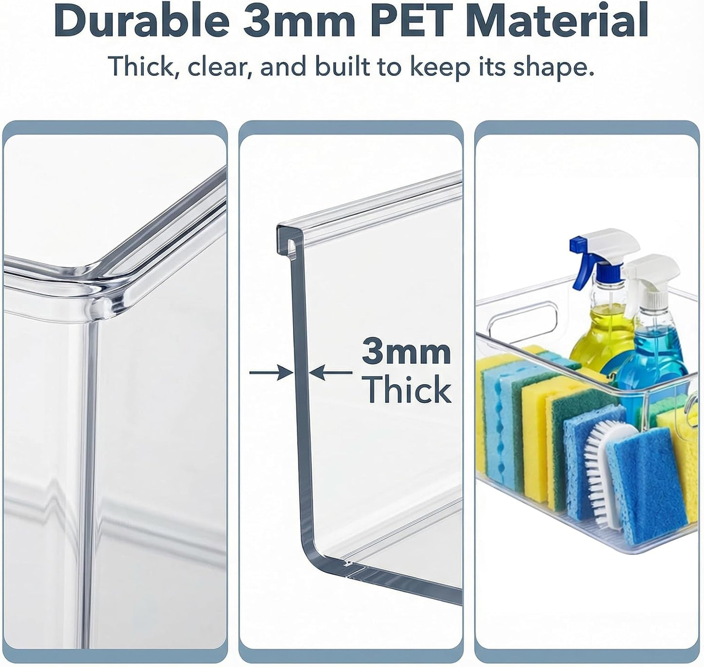 4 Pack Open Clear Plastic Storage Bins 11"x8"x6" Stackable Organizer Containers with Handle for Kitchen, Pantry, Fridge, Bathroom,Cabinet,Closet Storage