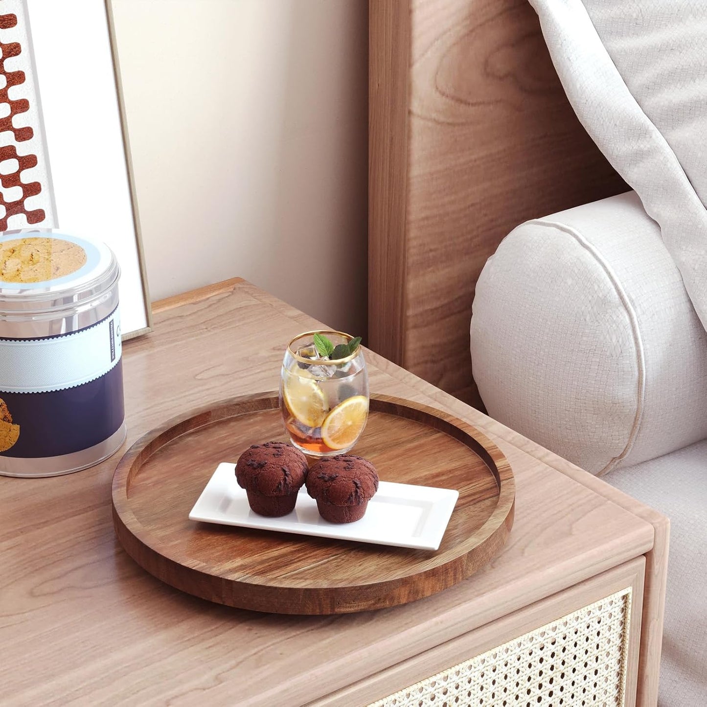 Lazy Susan Organizer for Kitchen,Acacia Wood Turntable for Cabinet, Pantry, Table, Countertop
