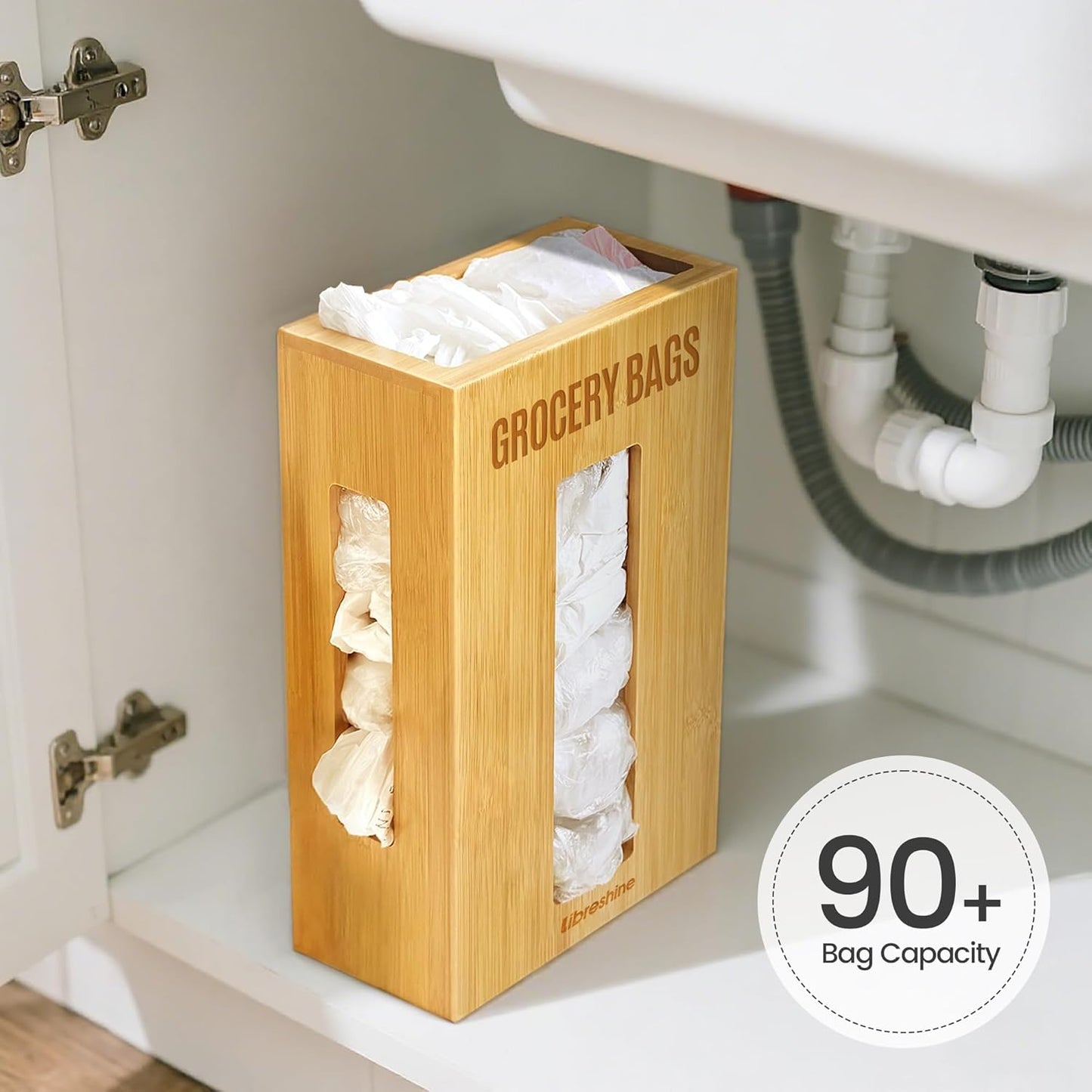 Extra Large Bamboo Grocery Bag Holder for Plastic Bags