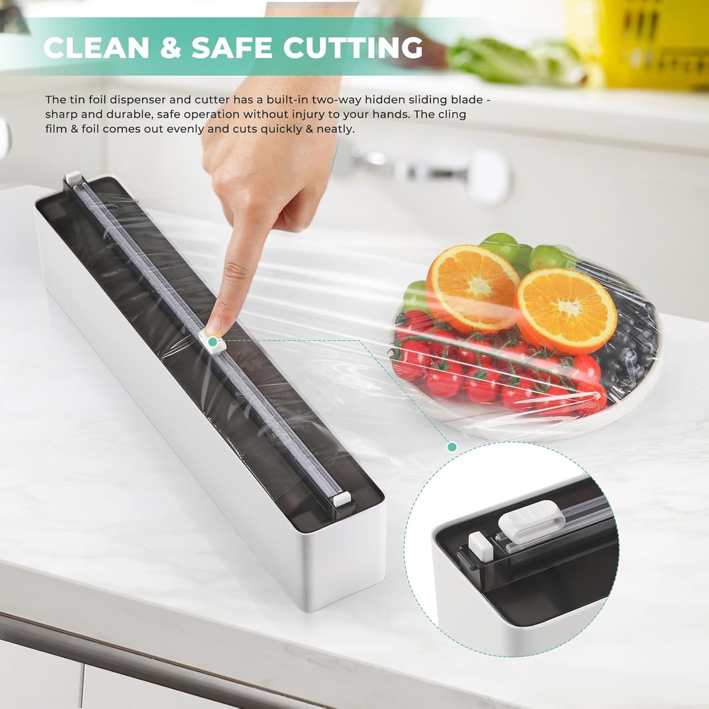 Magnetic Plastic Wrap Dispenser with Cutter