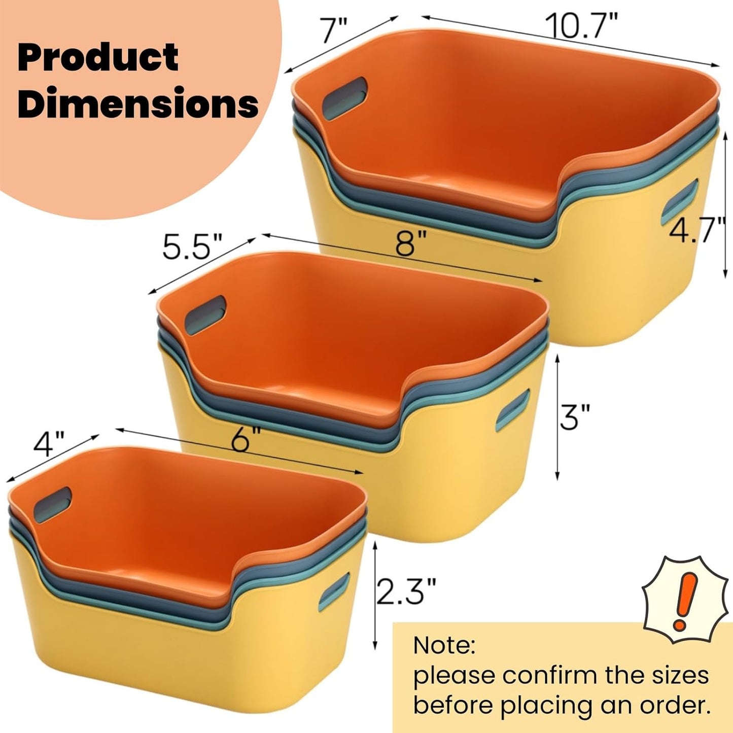 12 Pack Plastic Storage Bins and Baskets, Classroom Organizer Bins with Built-in Handle