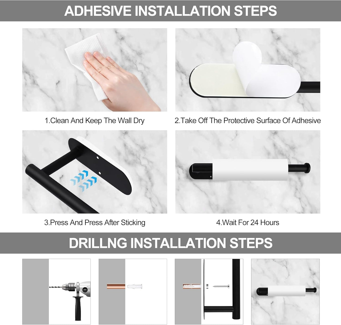 Paper Towel Holder Under Cabinet, Self Adhesive or Drilling Paper Towel Holder, for Kitchen