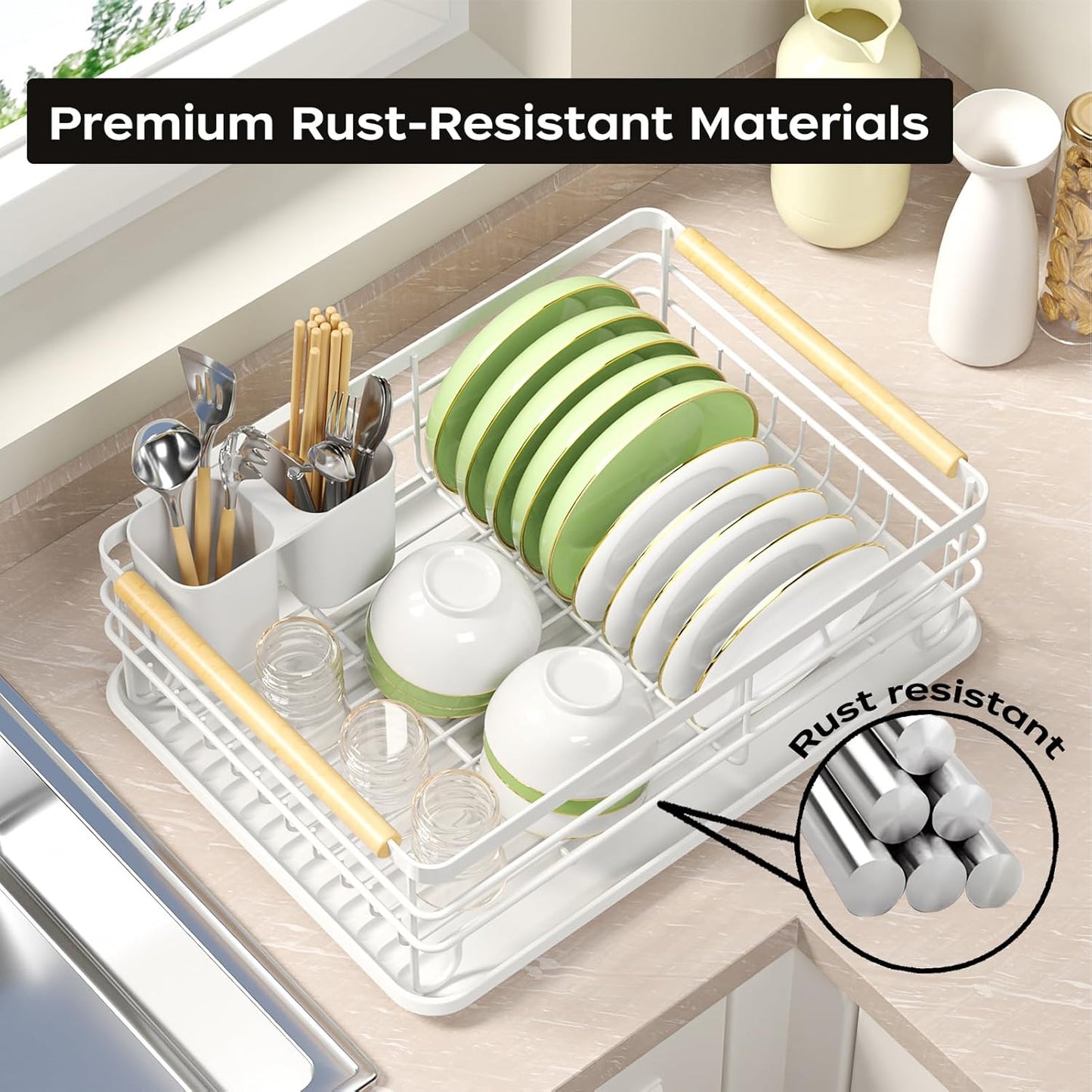 Dish Racks for Kitchen Counter: Wooden Handles, Thickened Metal