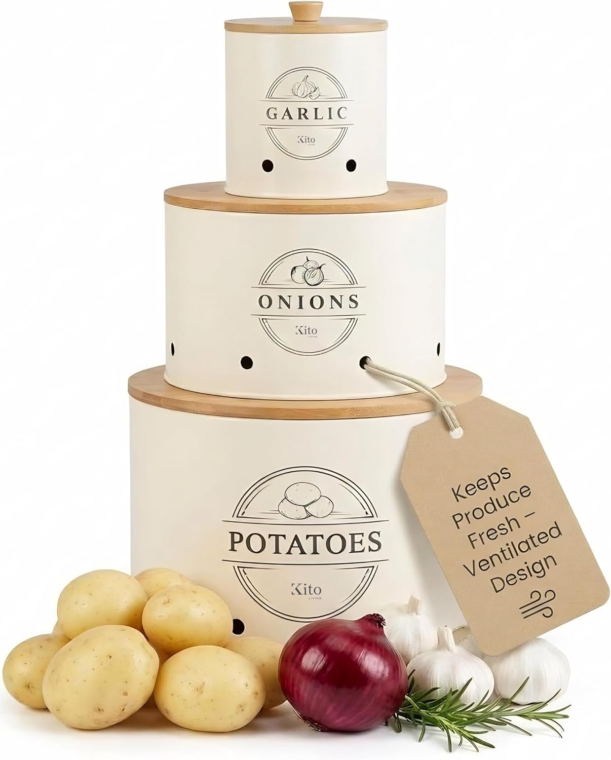 Canister Sets for Kitchen Counter with Wooden Bamboo Lids, Kitchen Canisters for Countertop