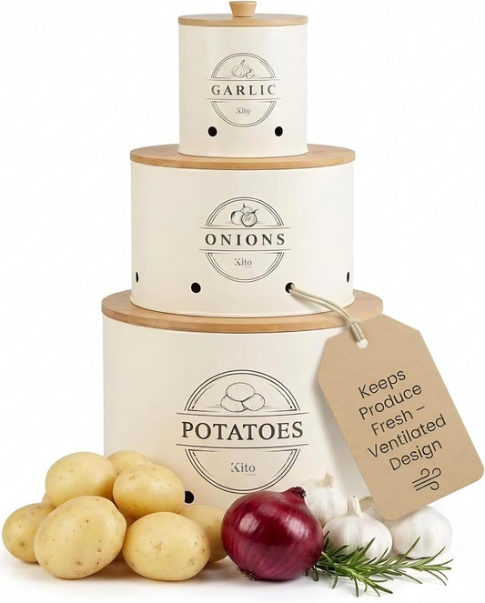 Canister Sets for Kitchen Counter with Wooden Bamboo Lids, Kitchen Canisters for Countertop