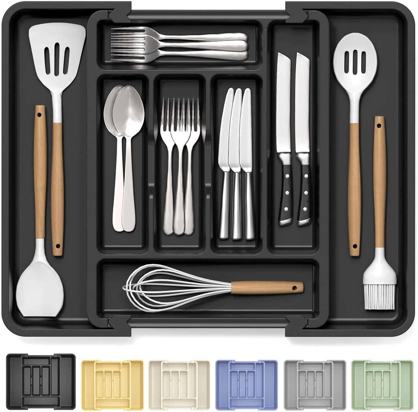 Large Silverware Organizer for Kitchen Drawer & Utensils - Expandable Drawer Organizer for Cutlery