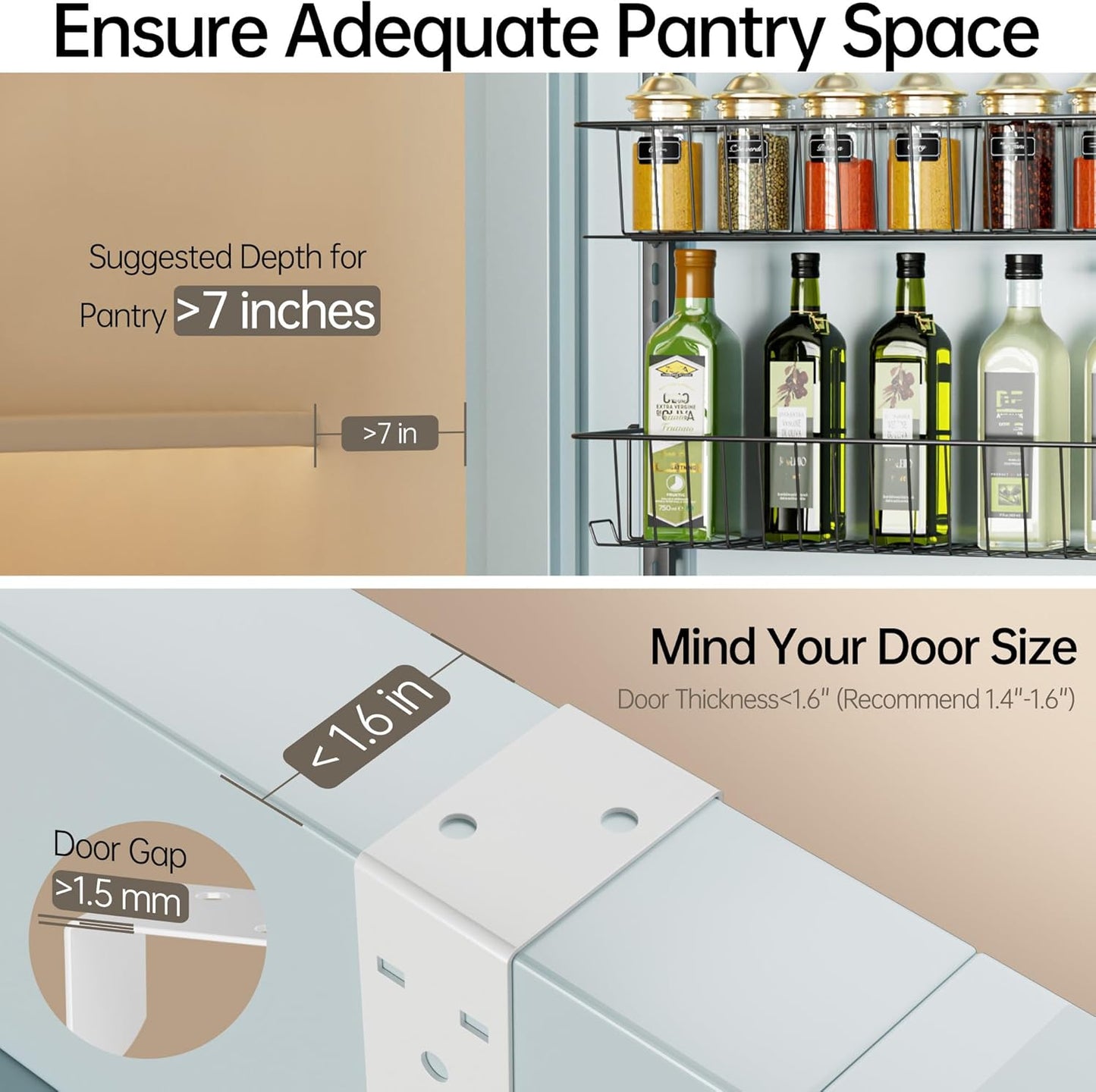 Adjustable Cabinet Door Organizer, 6-Tier Hanging Spice Rack Organizer
