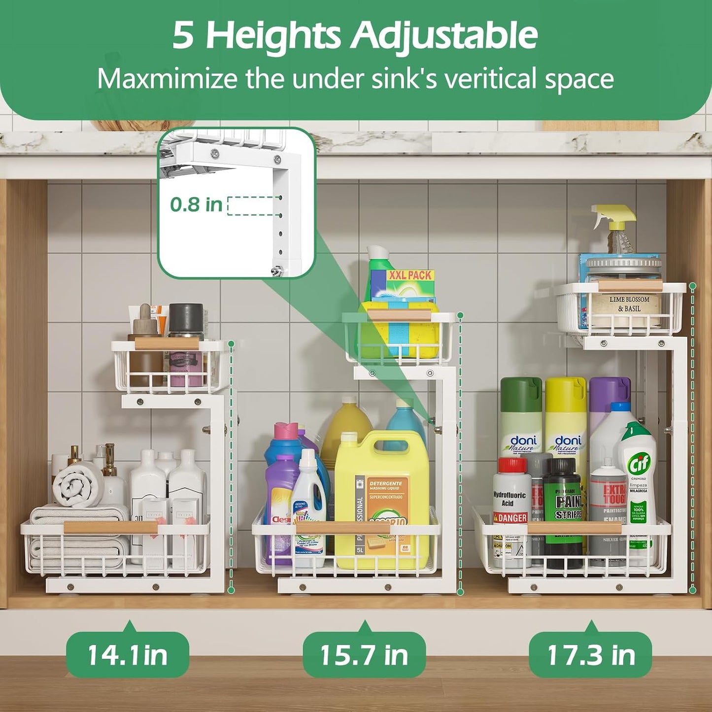 Under Sink Organizer 2 Packs, Pull Out Kitchen Sink Organizer