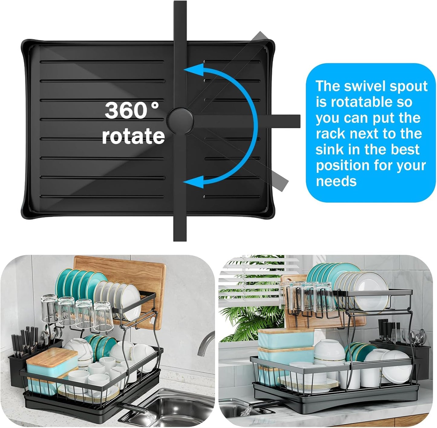 Large Dish Drying Rack for Kitchen Counter, Detachable Large Capacity Dish Drainer Organizer